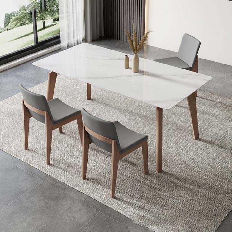 Modern Dining Sintered Stone Table Dining Rectangle Table with Wood Legs for Home