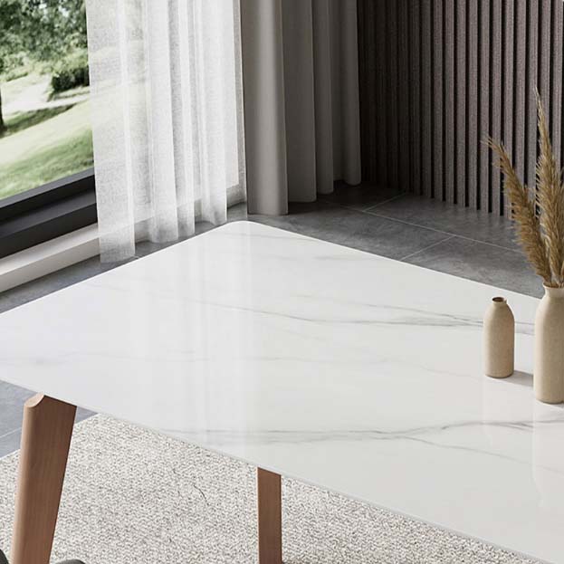 Modern Dining Sintered Stone Table Dining Rectangle Table with Wood Legs for Home