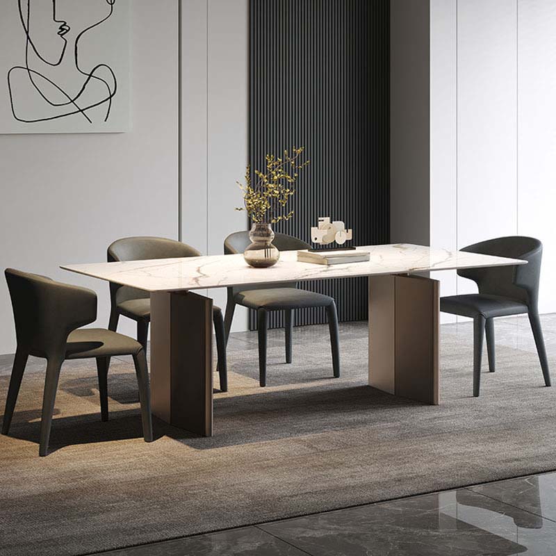 Industriële eetkamertafel van gesinterd steen Rechthoektafel met metalen poten