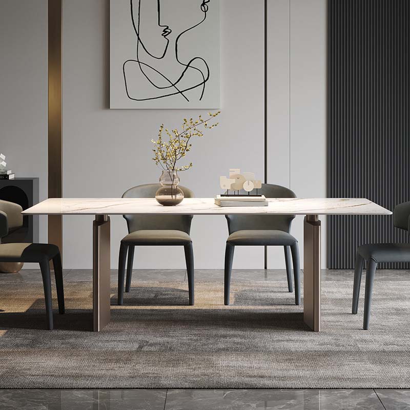 Industriële eetkamertafel van gesinterd steen Rechthoektafel met metalen poten