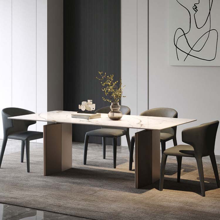 Industriële eetkamertafel van gesinterd steen Rechthoektafel met metalen poten