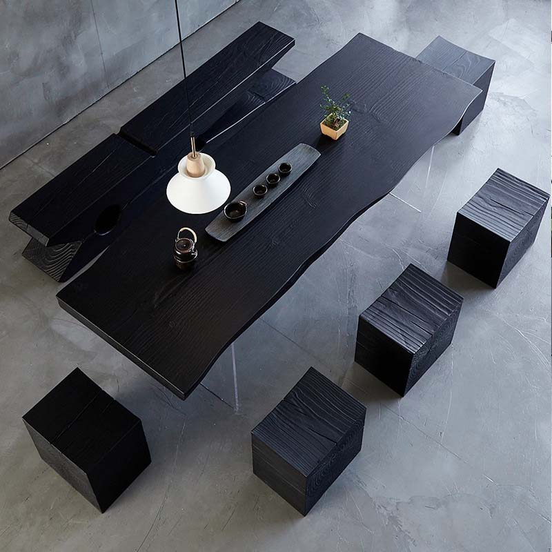 Moderne dubbele voetstuk eettafel houten tafel voor eetkamer