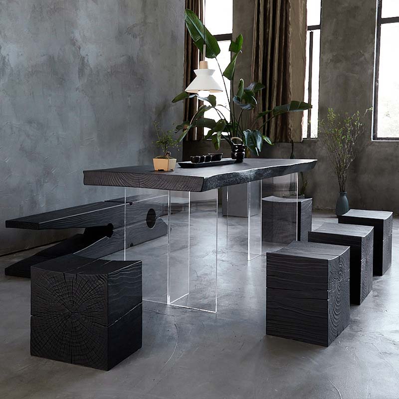 Moderne dubbele voetstuk eettafel houten tafel voor eetkamer