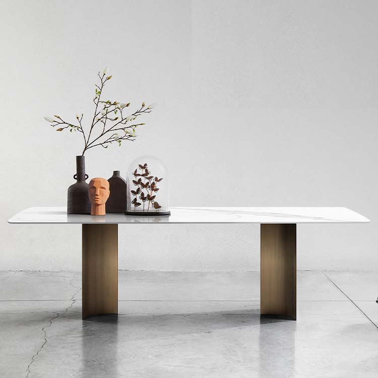 Industrial Style Sintered Stone Dining Table Rectangle Dining Table for Kitchen White 70.9"L x 31.5"W x 29.5"H Without Chairs Clearhalo 'Dining Tables & Seating' 'Dining Tables' 'dining_table' 'furn' 'furn_dining_table' 'Furniture' 'Kitchen & Dining Furniture' 6570153