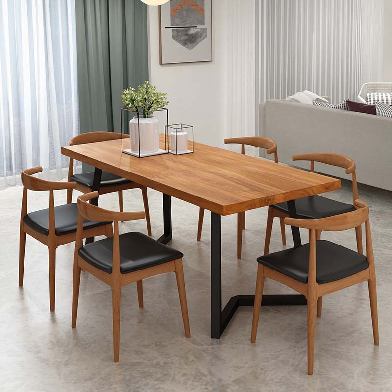 Modern Double Pedestal Dining Table Pine Wood Table for Dining Room Cafe 63"L x 27.6"W x 29.5"H Without Chairs Clearhalo 'Dining Tables & Seating' 'Dining Tables' 'dining_table' 'furn' 'furn_dining_table' 'Furniture' 'Kitchen & Dining Furniture' 6570163