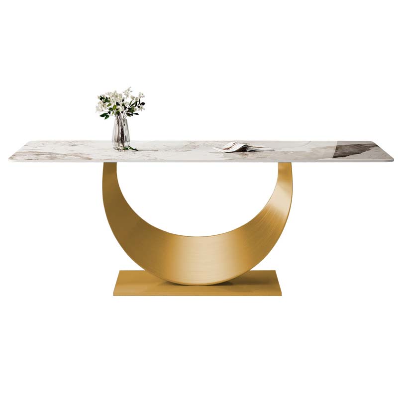Glam Style Dining Sintered Stone Table Dining Rectangle Table with Metal Legs Gold Without Chairs Clearhalo 'Dining Tables & Seating' 'Dining Tables' 'dining_table' 'furn' 'furn_dining_table' 'Furniture' 'Kitchen & Dining Furniture' 6570179