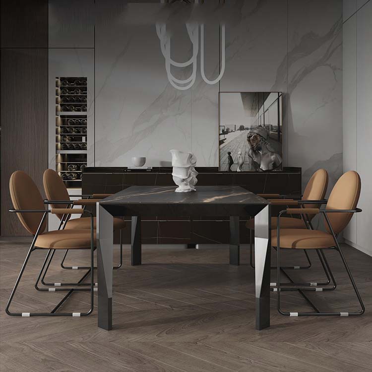 Industrial Style Dining Sintered Stone Table Dining Rectangle Table with Metal Legs Black 70.9"L x 31.5"W x 29.5"H Without Chairs Clearhalo 'Dining Tables & Seating' 'Dining Tables' 'dining_table' 'furn' 'furn_dining_table' 'Furniture' 'Kitchen & Dining Furniture' 6570193