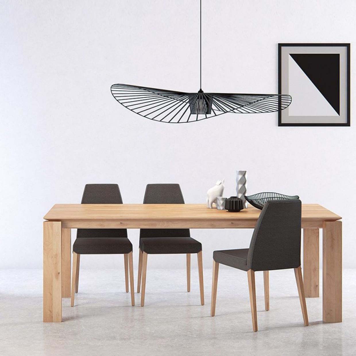 Moderne eettafel met 4 poten, grenenhouten tafel voor eetkamer