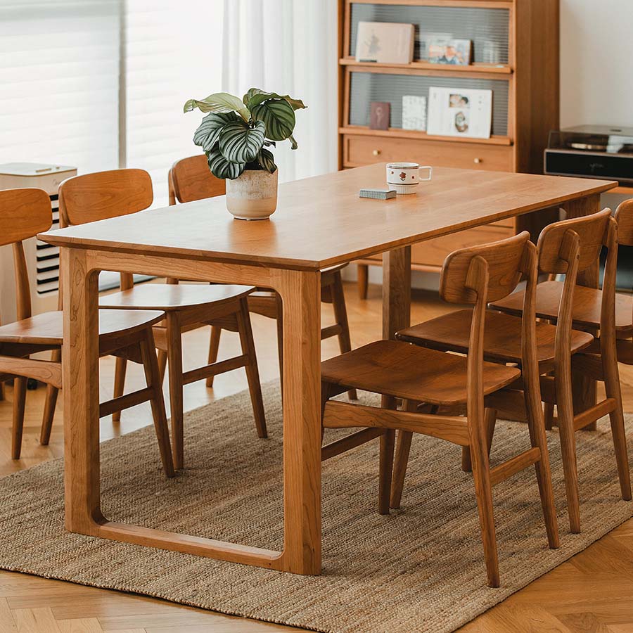 Mesa de comedor con pedestal doble de estilo moderno, mesa de madera de pino para comedor