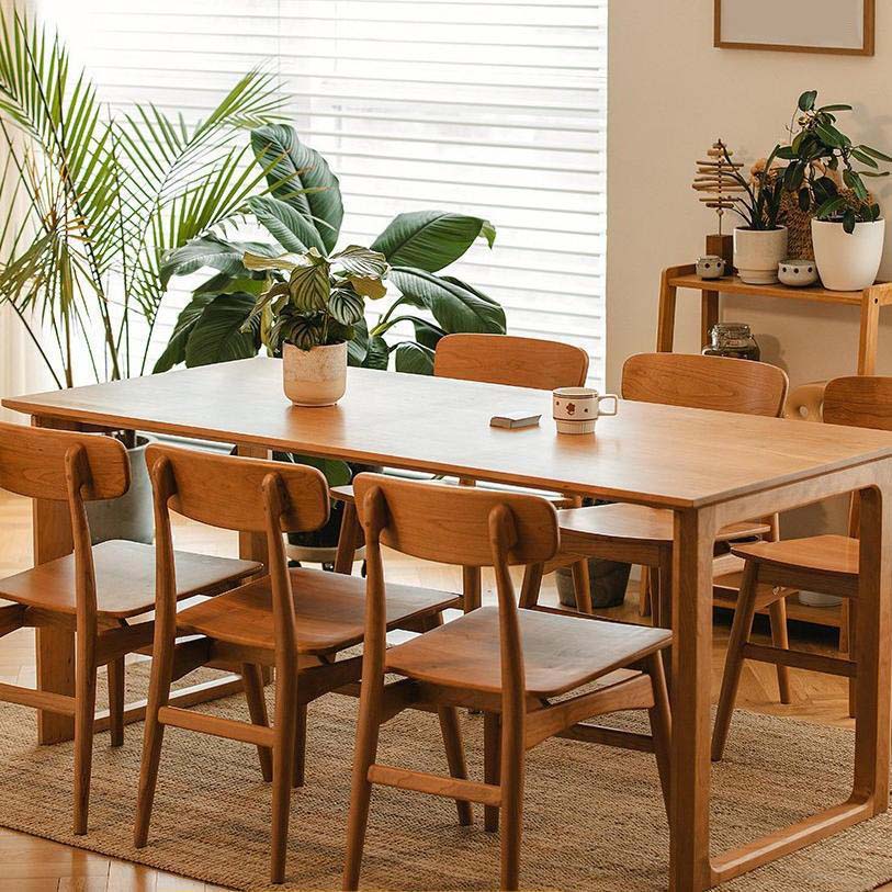 Mesa de comedor con pedestal doble de estilo moderno, mesa de madera de pino para comedor