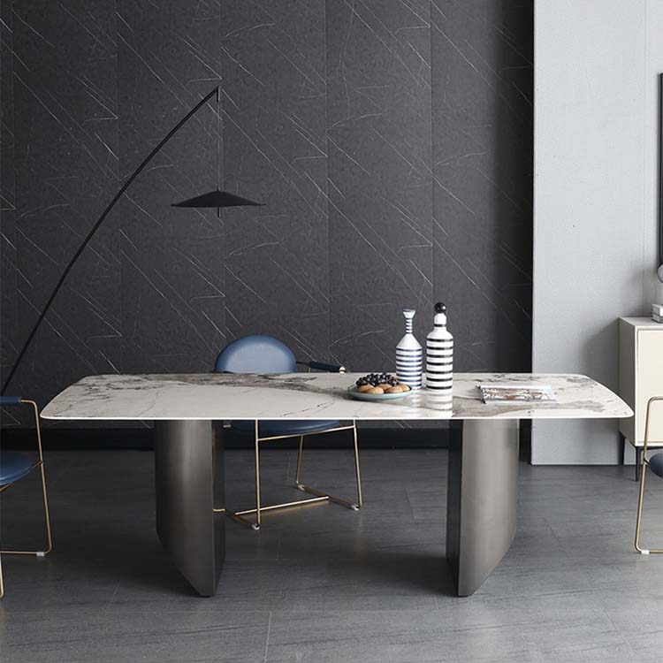 Industrial Dining Sintered Stone Table Dining Rectangle Table with Metal Legs for Kitchen 78.7"L x 39.4"W x 29.5"H Without Chairs Clearhalo 'Dining Tables & Seating' 'Dining Tables' 'dining_table' 'furn' 'furn_dining_table' 'Furniture' 'Kitchen & Dining Furniture' 6570231