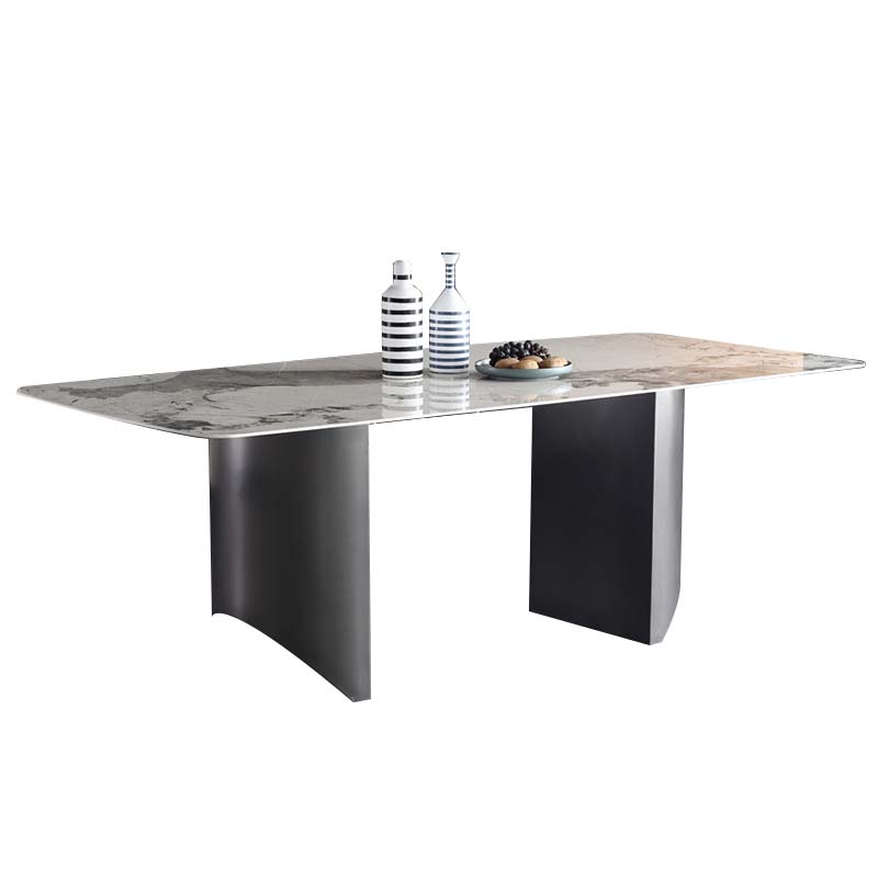 Industrial Dining Sintered Stone Table Dining Rectangle Table with Metal Legs for Kitchen Without Chairs Clearhalo 'Dining Tables & Seating' 'Dining Tables' 'dining_table' 'furn' 'furn_dining_table' 'Furniture' 'Kitchen & Dining Furniture' 6570233