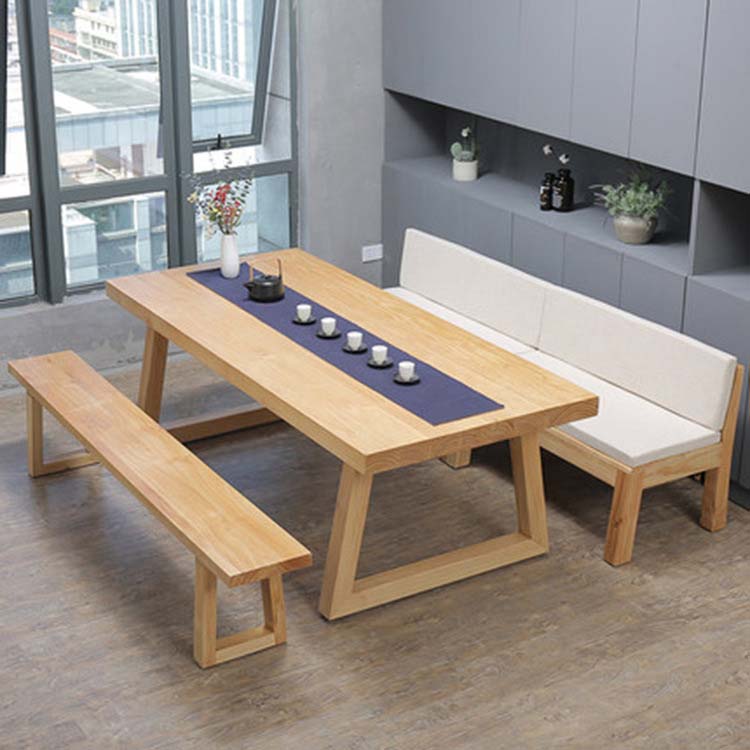 Modern Double Pedestal Dining Table Wood Table for Kitchen Dining Room 86.6"L x 39.4"W x 29.5"H Without Chairs Clearhalo 'Dining Tables & Seating' 'Dining Tables' 'dining_table' 'furn' 'furn_dining_table' 'Furniture' 'Kitchen & Dining Furniture' 6570258