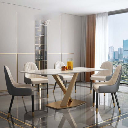 Glam Style Sintered Stone Table Rectangle Table with Metal Legs for Home 51.2"L x 31.5"W x 29.5"H Without Chairs Clearhalo 'Dining Tables & Seating' 'Dining Tables' 'dining_table' 'furn' 'furn_dining_table' 'Furniture' 'Kitchen & Dining Furniture' 6570307