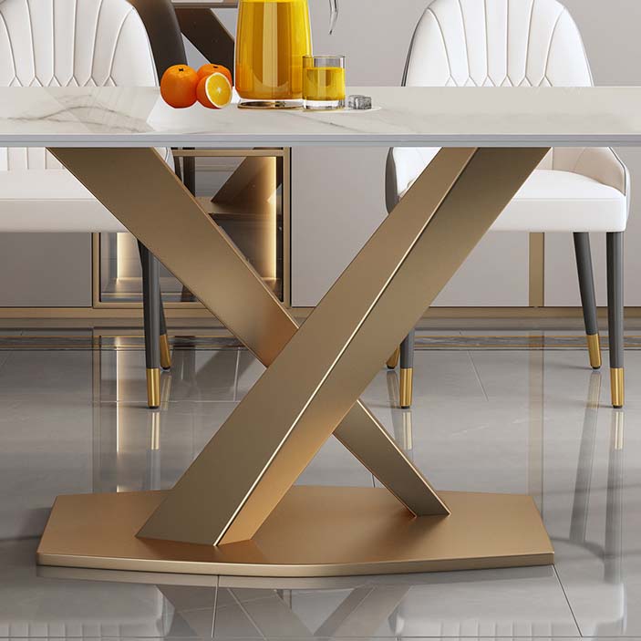 Glam Style Sintered Stone Table Rectangle Table with Metal Legs for Home Clearhalo 'Dining Tables & Seating' 'Dining Tables' 'dining_table' 'furn' 'furn_dining_table' 'Furniture' 'Kitchen & Dining Furniture' 6570313