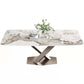 Glam Style Sintered Stone Table Rectangle Table with Metal Legs for Home Use Clearhalo 'Dining Tables & Seating' 'Dining Tables' 'dining_table' 'furn' 'furn_dining_table' 'Furniture' 'Kitchen & Dining Furniture' 6570323