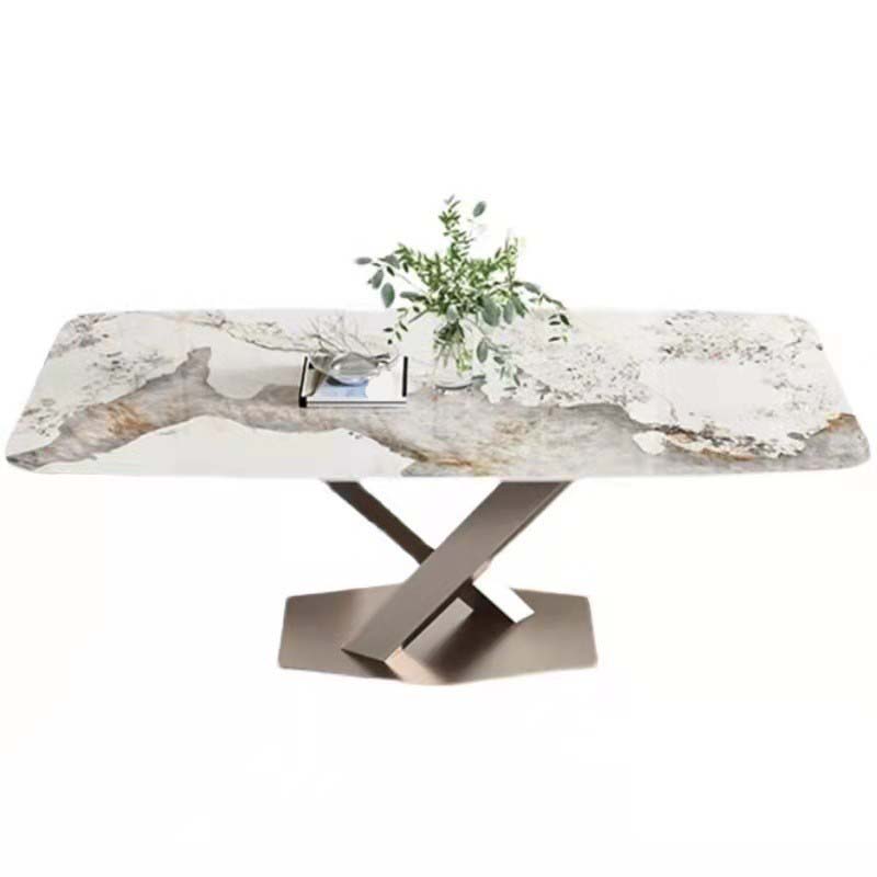 Glam Style Sintered Stone Table Rectangle Table with Metal Legs for Home Use Clearhalo 'Dining Tables & Seating' 'Dining Tables' 'dining_table' 'furn' 'furn_dining_table' 'Furniture' 'Kitchen & Dining Furniture' 6570323