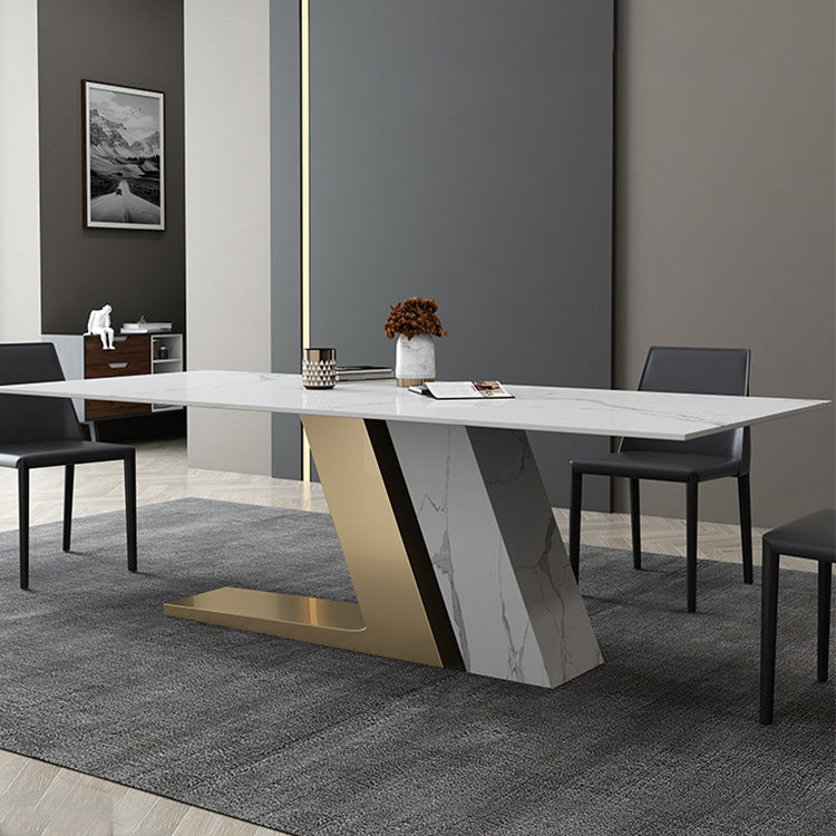 Glam Dining Rectangle Table Sintered Stone Table with Metal Legs for Home Use 70.9"L x 35.4"W x 29.5"H Without Chairs Clearhalo 'Dining Tables & Seating' 'Dining Tables' 'dining_table' 'furn' 'furn_dining_table' 'Furniture' 'Kitchen & Dining Furniture' 6570356