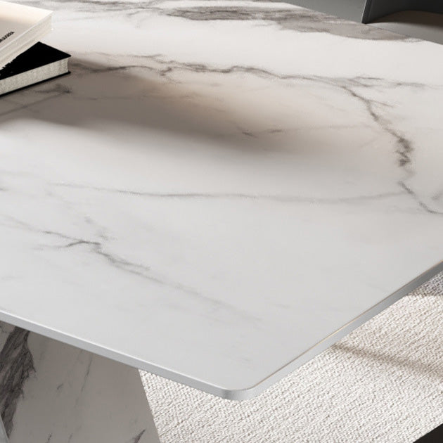 Glam Dining Rectangle Table Sintered Stone Table with Metal Legs for Home Use Clearhalo 'Dining Tables & Seating' 'Dining Tables' 'dining_table' 'furn' 'furn_dining_table' 'Furniture' 'Kitchen & Dining Furniture' 6570358