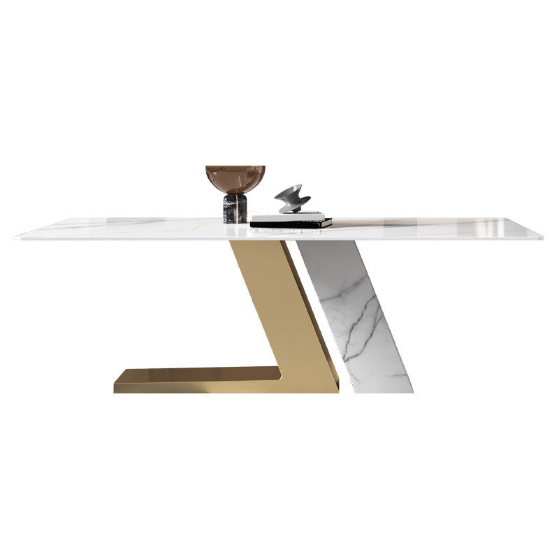 Glam Dining Rectangle Table Sintered Stone Table with Metal Legs for Home Use 51.2"L x 31.5"W x 29.5"H Without Chairs Clearhalo 'Dining Tables & Seating' 'Dining Tables' 'dining_table' 'furn' 'furn_dining_table' 'Furniture' 'Kitchen & Dining Furniture' 6570359