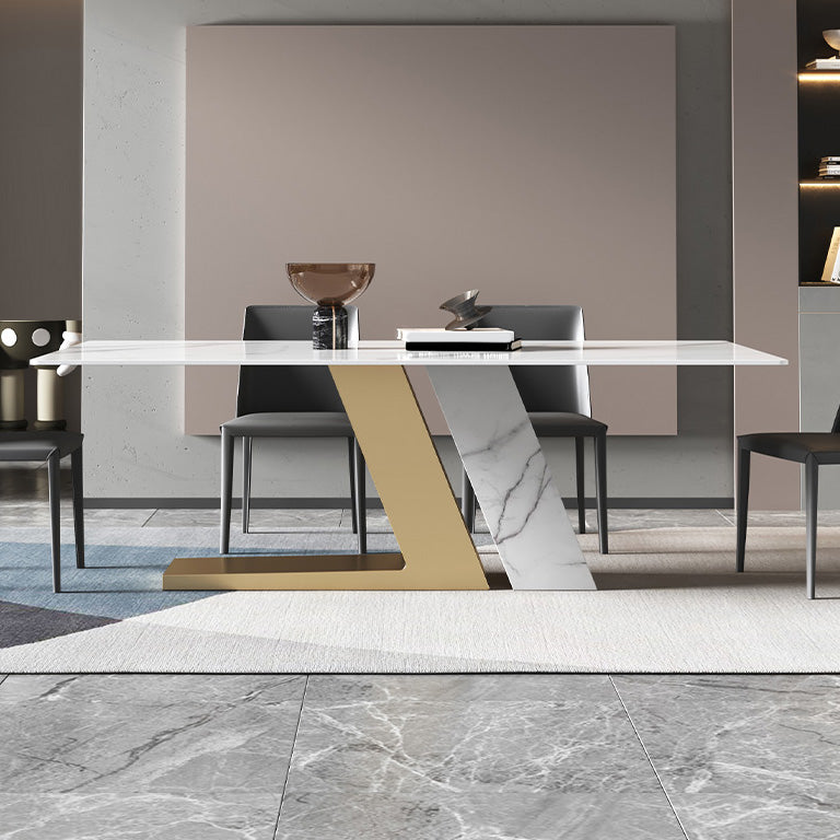 Glam Dining Rectangle Table Sintered Stone Table with Metal Legs for Home Use Clearhalo 'Dining Tables & Seating' 'Dining Tables' 'dining_table' 'furn' 'furn_dining_table' 'Furniture' 'Kitchen & Dining Furniture' 6570363