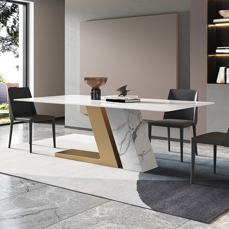 Glam Dining Rectangle Table Sintered Stone Table with Metal Legs for Home Use Clearhalo 'Dining Tables & Seating' 'Dining Tables' 'dining_table' 'furn' 'furn_dining_table' 'Furniture' 'Kitchen & Dining Furniture' 6570364