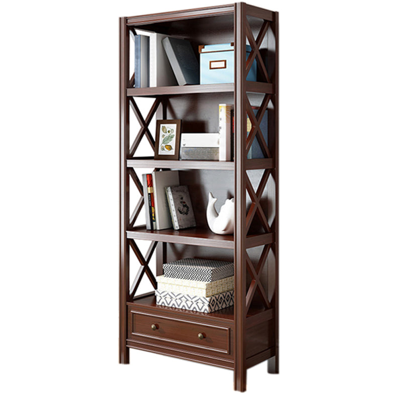 Standard Wooden Bookshelf Closed Back Contemporary Bookcase with Drawers