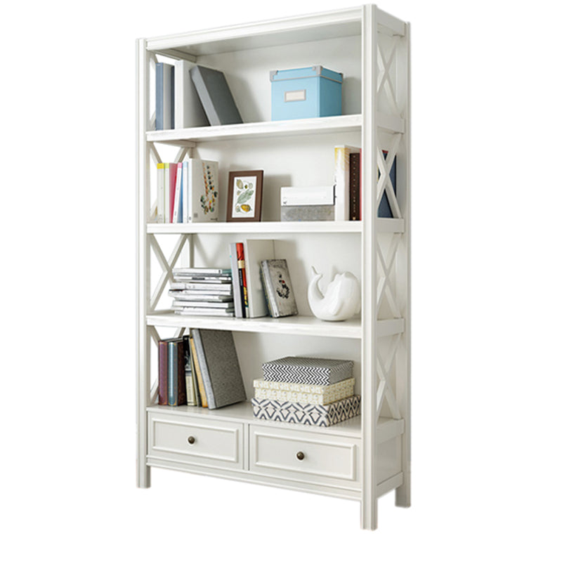 Standard Wooden Bookshelf Closed Back Contemporary Bookcase with Drawers