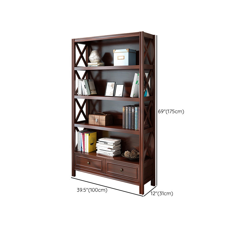 Standard Wooden Bookshelf Closed Back Contemporary Bookcase with Drawers