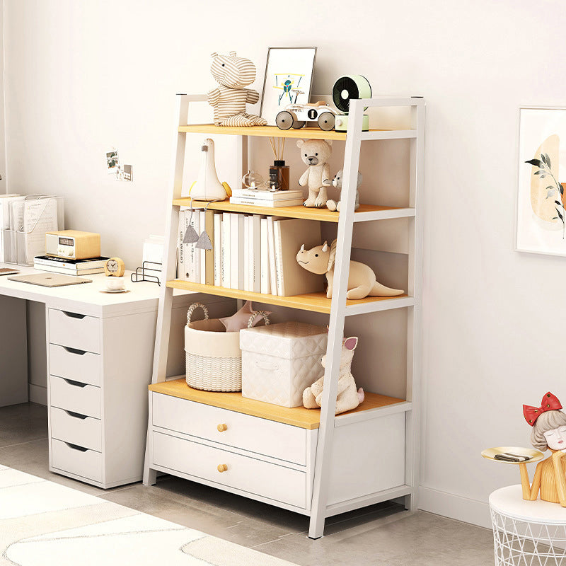 Engineered Wood Bookcase Ladder Contemporary Bookshelf with Shelves