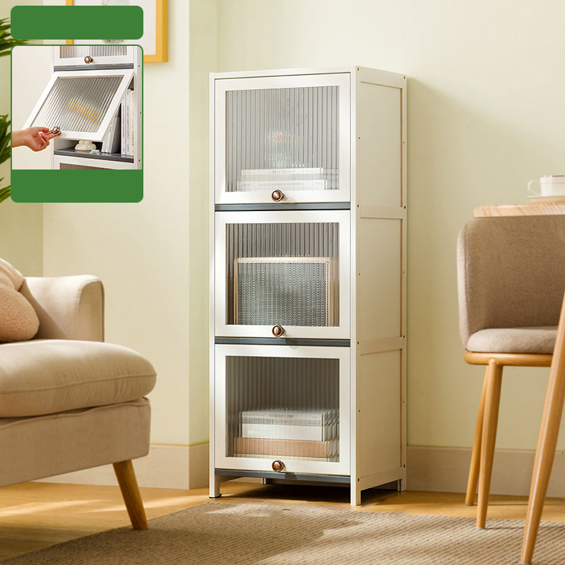 Contemporary White Cabinet with Glass Doors and Legs in Solid Wood 16&quot;L x 13&quot;W x 41&quot;H Clearhalo &#39;Cabinets &amp; Chests&#39; &#39;cabinets_chests&#39; &#39;furn&#39; &#39;furn_cabinets_chests&#39; &#39;Furniture&#39; &#39;Living Room Furniture&#39; 6574364