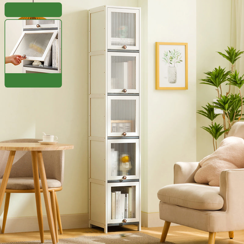 Contemporary White Cabinet with Glass Doors and Legs in Solid Wood 12&quot;L x 13&quot;W x 68&quot;H Clearhalo &#39;Cabinets &amp; Chests&#39; &#39;cabinets_chests&#39; &#39;furn&#39; &#39;furn_cabinets_chests&#39; &#39;Furniture&#39; &#39;Living Room Furniture&#39; 6574370