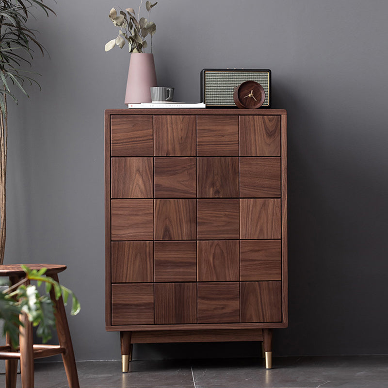 37.40" Tall Wood Accent Cabinet 5-Drawer Rectangular Accent Chest Dark Walnut Clearhalo 'Cabinets & Chests' 'cabinets_chests' 'furn' 'furn_cabinets_chests' 'Furniture' 'Living Room Furniture' 6574385