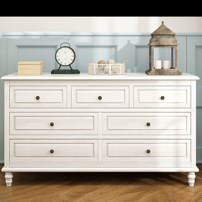 Mid-Century Modern White Chest with 7 Drawers and Turned Legs Clearhalo 'Cabinets & Chests' 'cabinets_chests' 'furn' 'furn_cabinets_chests' 'Furniture' 'Living Room Furniture' 6574499