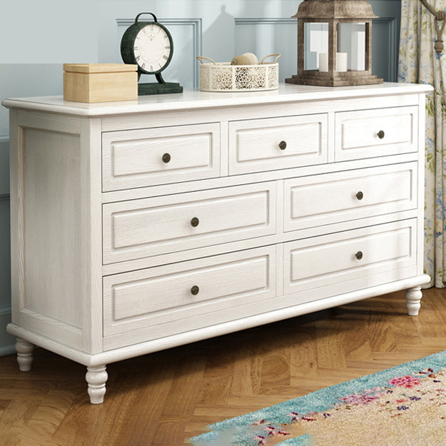 Mid-Century Modern White Chest with 7 Drawers and Turned Legs White-Black Clearhalo 'Cabinets & Chests' 'cabinets_chests' 'furn' 'furn_cabinets_chests' 'Furniture' 'Living Room Furniture' 6574501