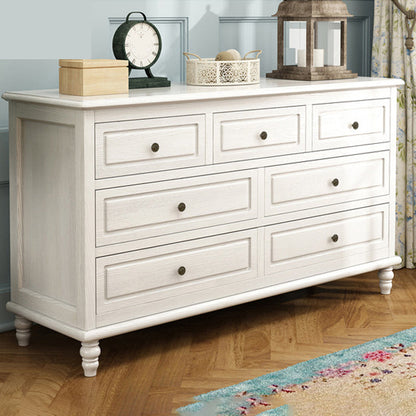 Mid-Century Modern White Chest with 7 Drawers and Turned Legs White-Black Clearhalo 'Cabinets & Chests' 'cabinets_chests' 'furn' 'furn_cabinets_chests' 'Furniture' 'Living Room Furniture' 6574501