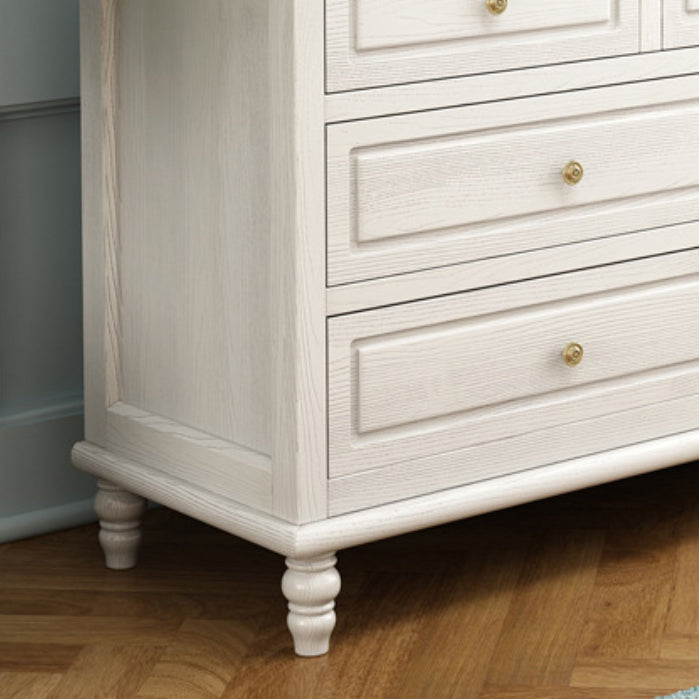 Mid-Century Modern White Chest with 7 Drawers and Turned Legs Clearhalo 'Cabinets & Chests' 'cabinets_chests' 'furn' 'furn_cabinets_chests' 'Furniture' 'Living Room Furniture' 6574504