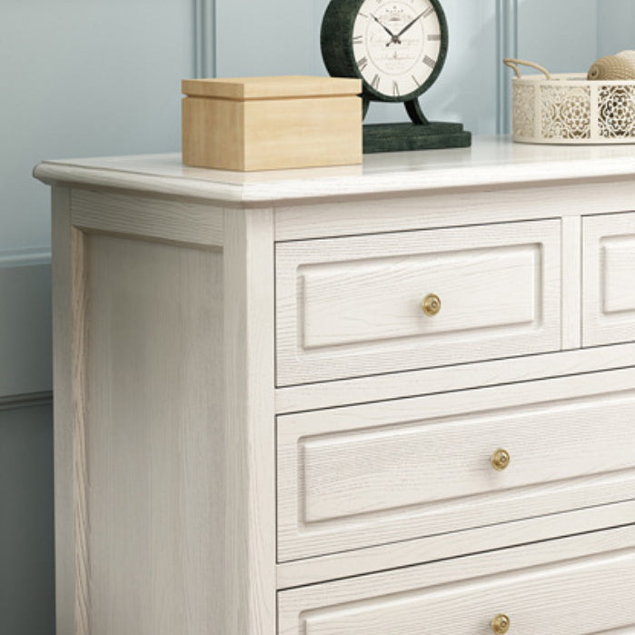 Mid-Century Modern White Chest with 7 Drawers and Turned Legs Clearhalo 'Cabinets & Chests' 'cabinets_chests' 'furn' 'furn_cabinets_chests' 'Furniture' 'Living Room Furniture' 6574505