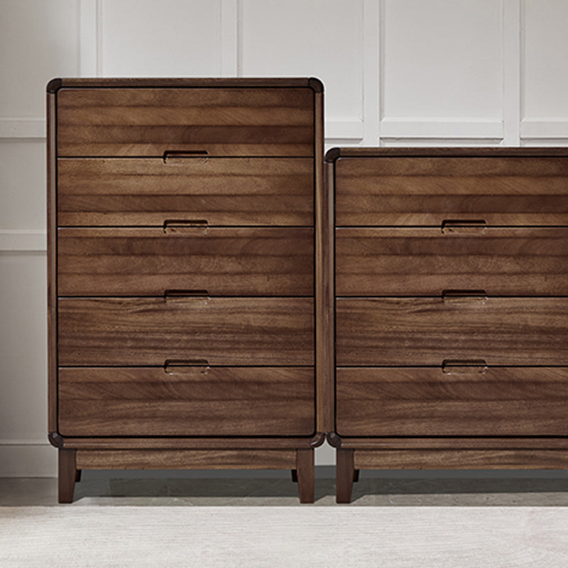 Mid-Century Modern Walnut Chest with 5 Drawers Rectangle Chest in Brone Clearhalo 'Cabinets & Chests' 'cabinets_chests' 'furn' 'furn_cabinets_chests' 'Furniture' 'Living Room Furniture' 6574537