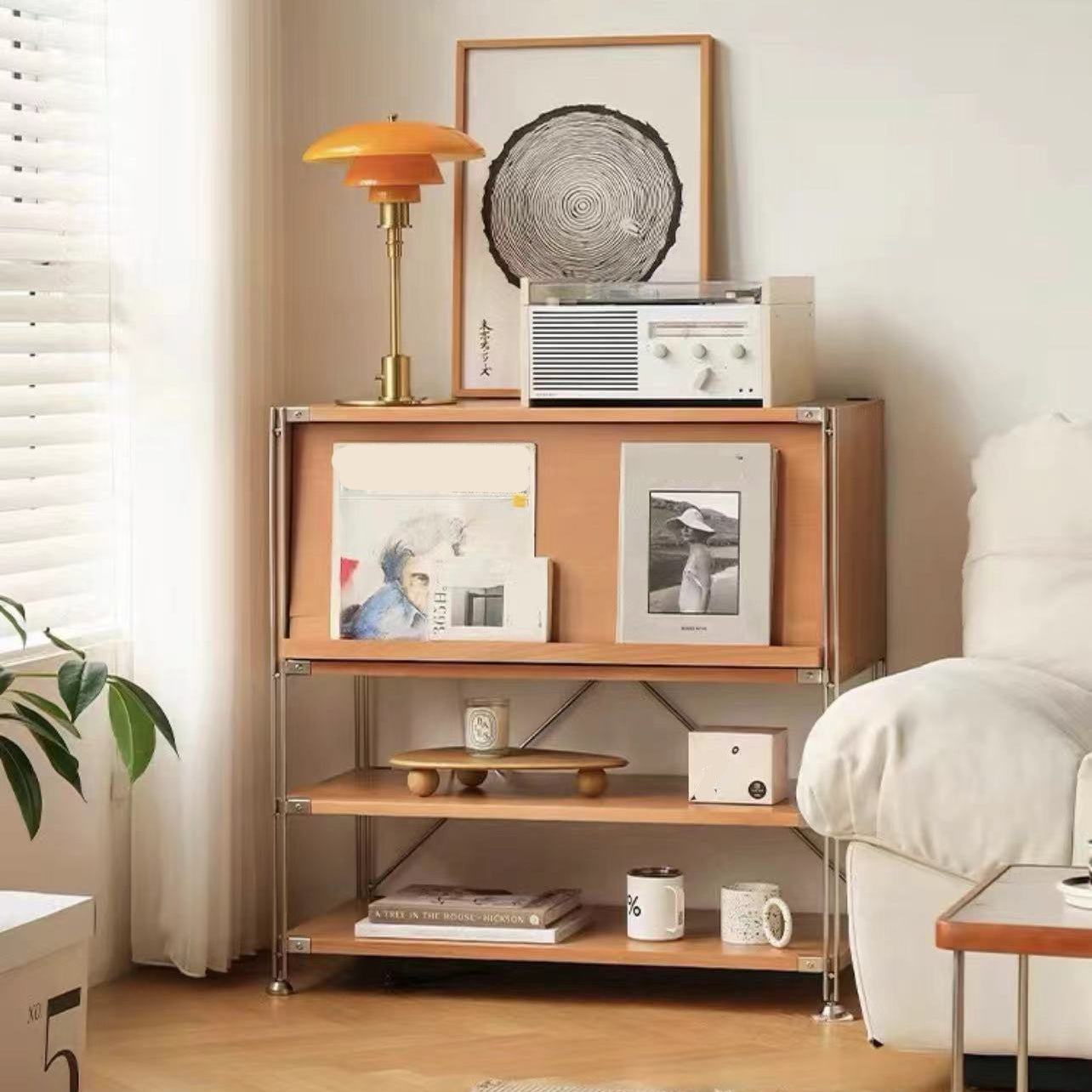 Industrial Accent Cabinet with 2 Shelves and 1 Door in Solid Wood Natural Wood Clearhalo 'Cabinets & Chests' 'cabinets_chests' 'furn' 'furn_cabinets_chests' 'Furniture' 'Living Room Furniture' 6574541