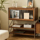 Industrial Accent Cabinet with 2 Shelves and 1 Door in Solid Wood Walnut Glass Clearhalo 'Cabinets & Chests' 'cabinets_chests' 'furn' 'furn_cabinets_chests' 'Furniture' 'Living Room Furniture' 6574542