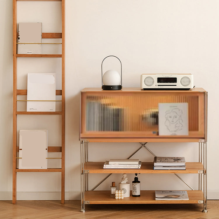 Industrial Accent Cabinet with 2 Shelves and 1 Door in Solid Wood Natural Glass Clearhalo 'Cabinets & Chests' 'cabinets_chests' 'furn' 'furn_cabinets_chests' 'Furniture' 'Living Room Furniture' 6574556