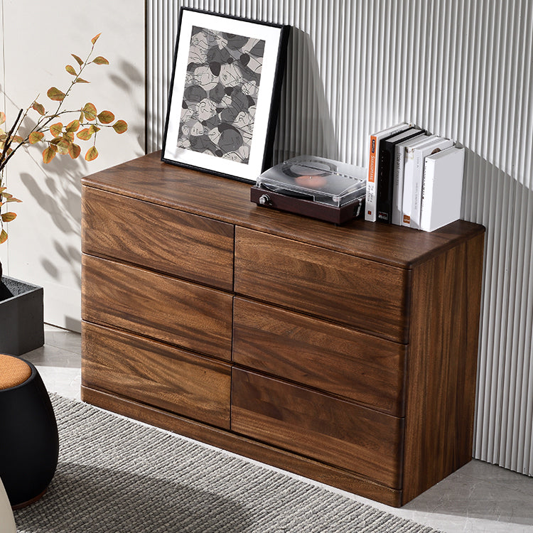 Mid-Century Modern Chest with 6 Drawers in Walnut Rectangle Accent Chest Clearhalo 'Cabinets & Chests' 'cabinets_chests' 'furn' 'furn_cabinets_chests' 'Furniture' 'Living Room Furniture' 6574587