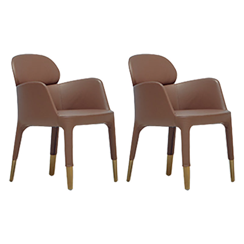 Leather Parsons Arm Chair Indoor Dining Chair for Dining Room Brown 2 Piece Set Clearhalo 'Dining Chairs' 'Dining Tables & Seating' 'dining_chair' 'furn' 'furn_dining_chair' 'Furniture' 'Kitchen & Dining Furniture' 6575459