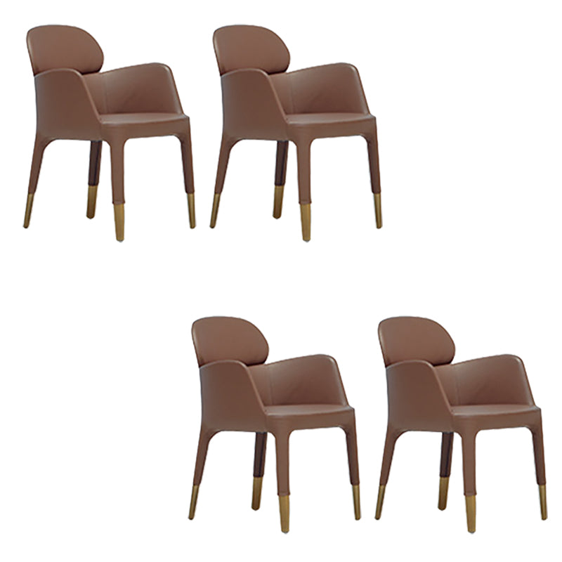 Leather Parsons Arm Chair Indoor Dining Chair for Dining Room Brown 4 Piece Set Clearhalo 'Dining Chairs' 'Dining Tables & Seating' 'dining_chair' 'furn' 'furn_dining_chair' 'Furniture' 'Kitchen & Dining Furniture' 6575461