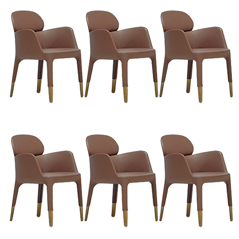 Leather Parsons Arm Chair Indoor Dining Chair for Dining Room Brown 6 Piece Set Clearhalo 'Dining Chairs' 'Dining Tables & Seating' 'dining_chair' 'furn' 'furn_dining_chair' 'Furniture' 'Kitchen & Dining Furniture' 6575464