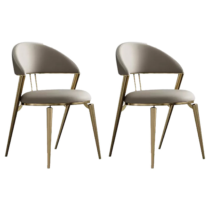 Dining Room Upholstered Chair Leather Open Back Armless Chair 2 Piece Set Brass Gold Clearhalo 'Dining Chairs' 'Dining Tables & Seating' 'dining_chair' 'furn' 'furn_dining_chair' 'Furniture' 'Kitchen & Dining Furniture' 6575497
