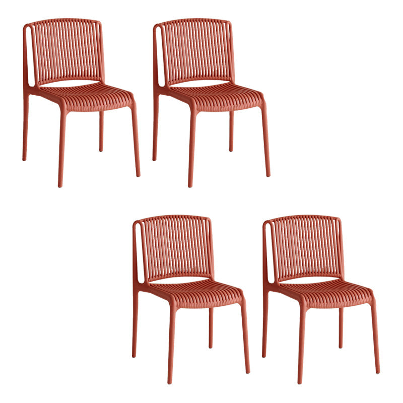 Home Indoor Armless Dining Chairs Slat Back Stacking Side Chair Red 4 Piece Set Clearhalo 'Dining Chairs' 'Dining Tables & Seating' 'dining_chair' 'furn' 'furn_dining_chair' 'Furniture' 'Kitchen & Dining Furniture' 6575918