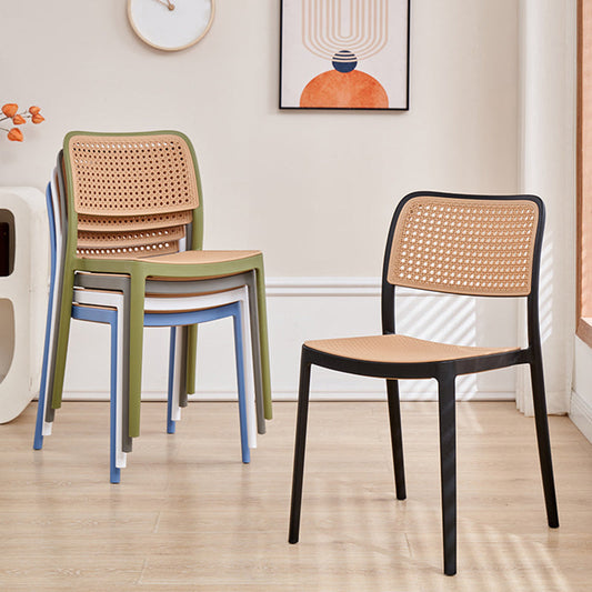 プラスチックパティオダイニングサイドチェア屋内アームレスオープンバックチェア