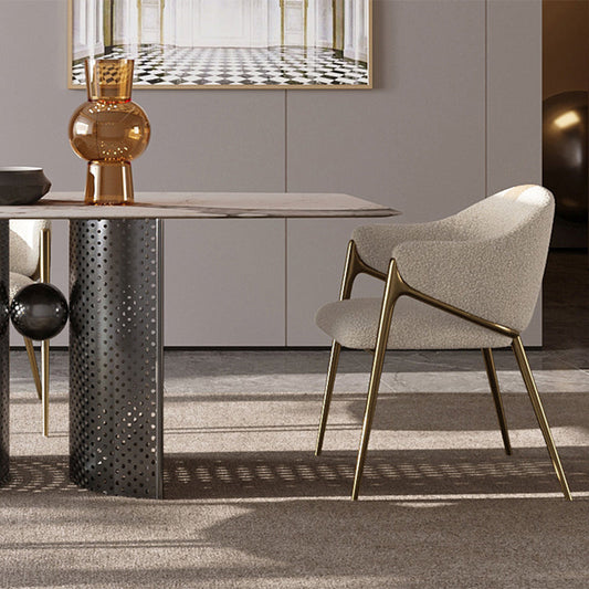 Glam Indoor Upholstered Dining Chair Gold Legs Parsons Arm Chair Clearhalo 'Dining Chairs' 'Dining Tables & Seating' 'dining_chair' 'furn' 'furn_dining_chair' 'Furniture' 'Kitchen & Dining Furniture' 6576165